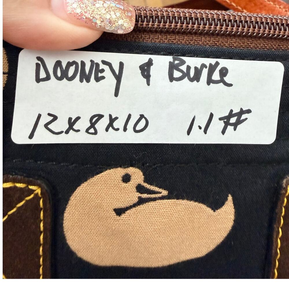 Dooney & Bourke Navy Canvas Tote Bag with Beige Duck Print and Brown Trim EUC - Picture 10 of 10